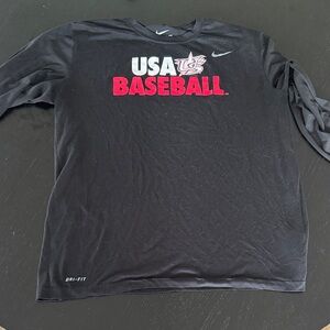 Nike Black USA Baseball Long Sleeve Dri-FIT Tee with Red Accent